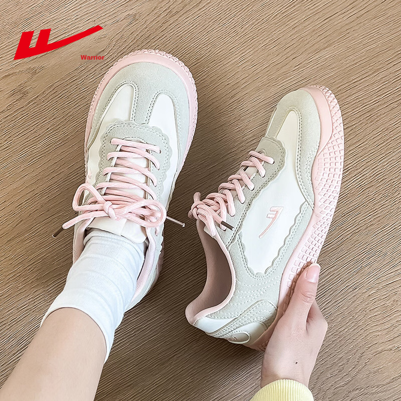 Warrior Training Shoes Versatile College Style Women's Fashion White Sneakers 818 Beige/Gray/Dark Blue Size 36