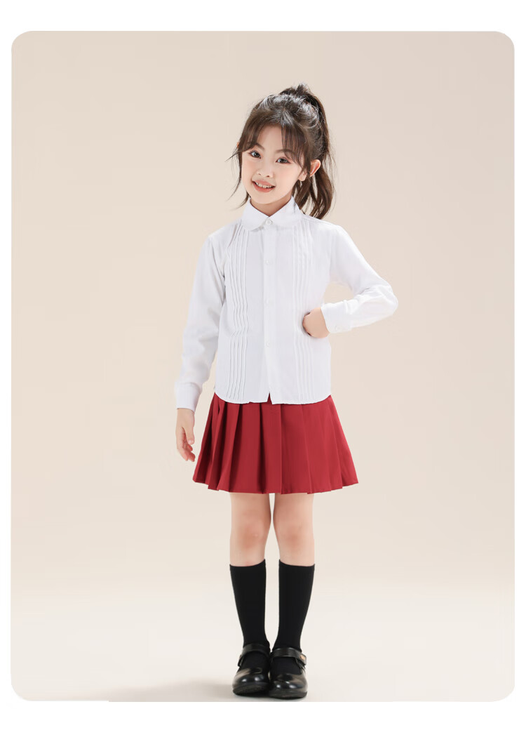Yinuofang Children's White Long-Sleeve Shirt, Children's Day Performance Costume, Undershirt for Girls, Girls' Shirt for Large Chorus T-Shirt 15