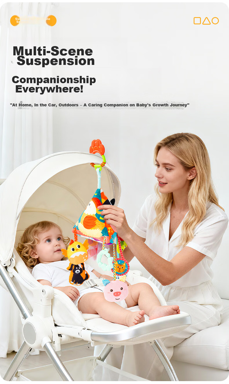 Jollybaby Baby Toy Pull-and-Play Car Hanging Sensory Development Educational Crib Rattle - Farm Triangle Pull-and-Play 9