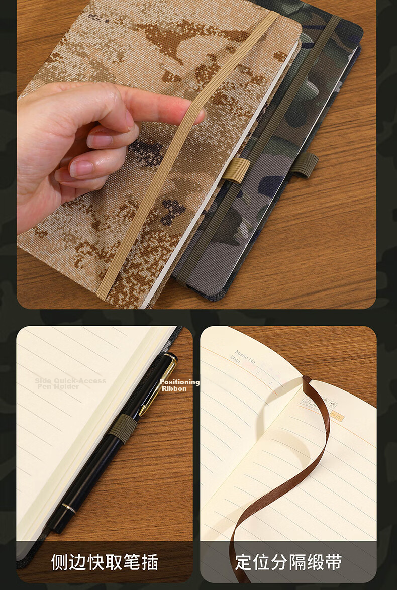 AoHuan A7 Desert Camouflage Yellow Strap Notebook 180 Sheets 360 Pages Outdoor Training Educational Theory Study Record Soldier Gift Diary Custom LOGO 8