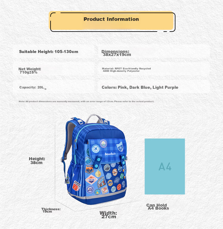 MoonRock Kids Ergonomic Backpack for Grades 1-3 Lightweight Water-Resistant Rainbow Castle - Pink 8