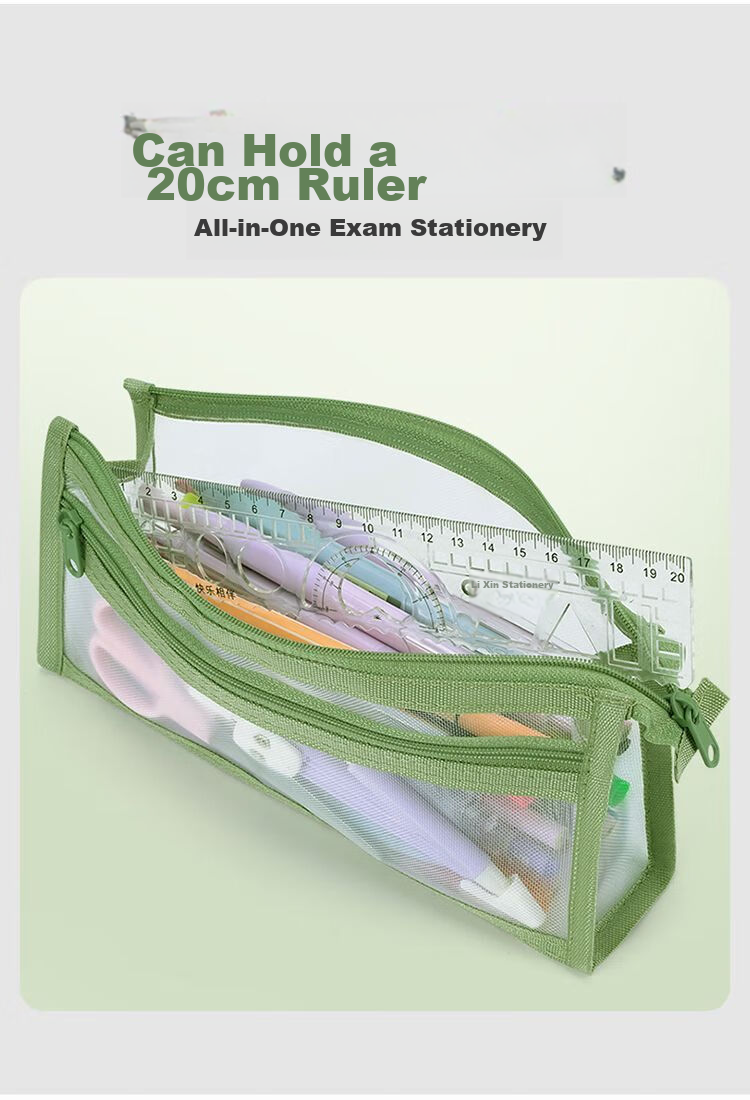 Meijiwan Double-Layer Minimalist Transparent Large-Capacity Exam Pencil Case Student Ins Style Stationery Box Boys Girls High-Value Ivory White 5