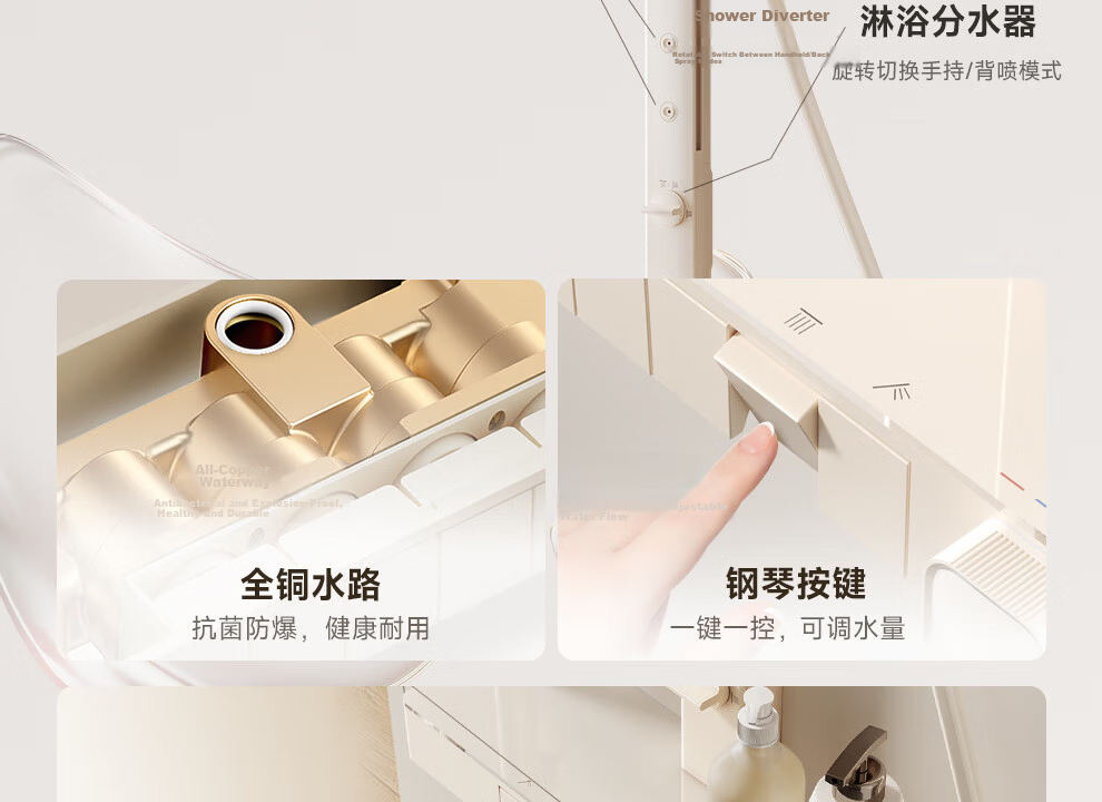ARROW Rongyi Shower Head Square Handle Shower System, Large Top Spray Bathroom Faucet, Fine Copper [Renovation Subsidy 15%] 12
