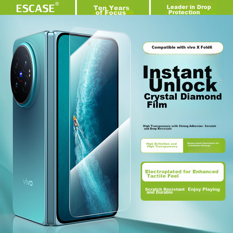 ESCASE Tempered Glass Screen Protector for vivo X Fold6 Foldable Phone Full Coverage Ultra-Thin Anti-Drop Anti-Fingerprint High-Definition Front and Outer Screen Film