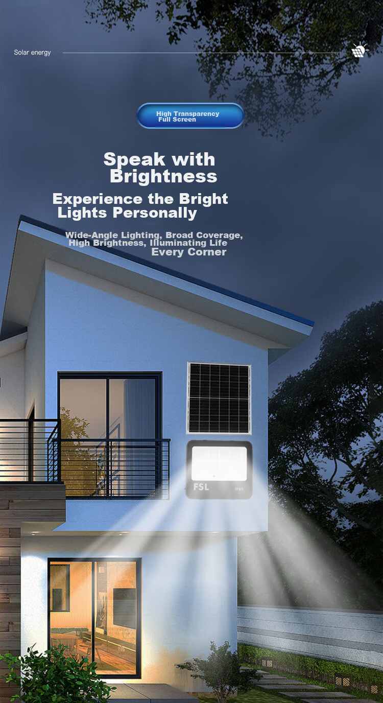 FSL Foshan Lighting LED Solar Floodlight Smart Light Control Remote Dimming Timer IP65 Monocrystalline Silicon Fast Charging 6W 540 Lumens 10000mAh Battery Capacity 3