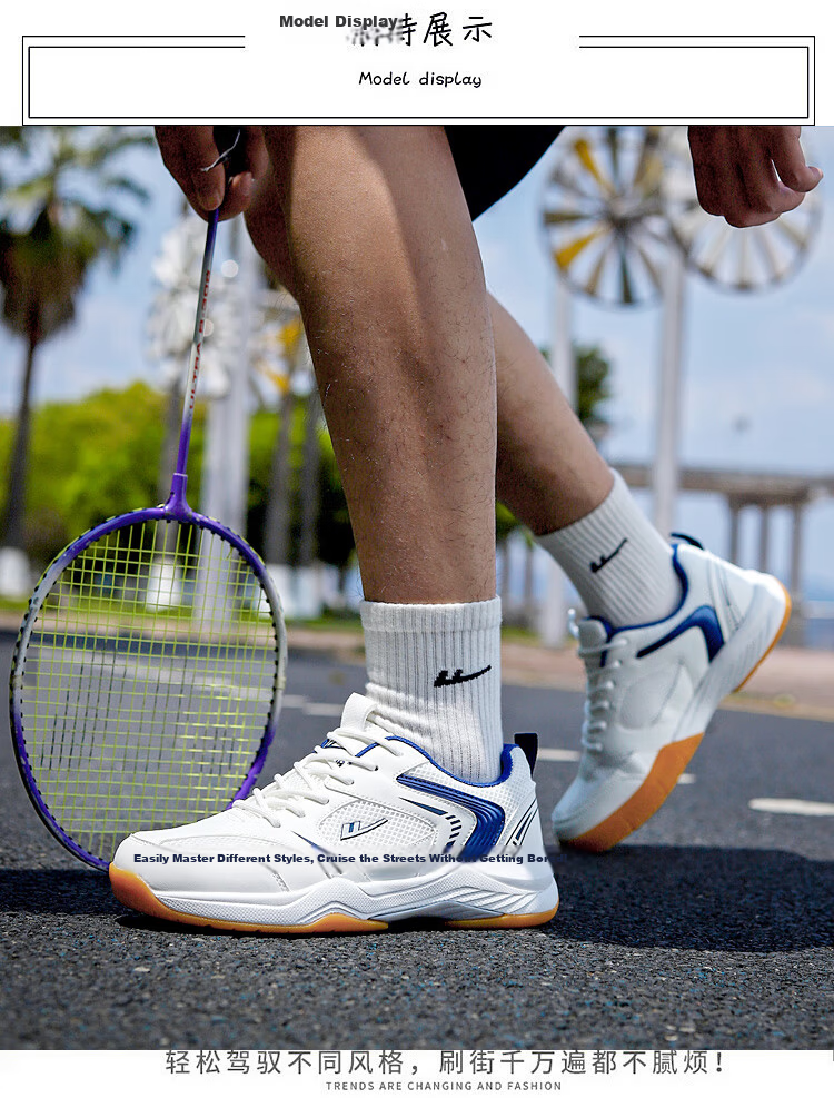 Warrior Badminton Shoes Men Shock Absorption Sports Shoes Couples Casual Shoes Badminton Shoes WXY(ZA)-4699 Beige Dark Blue Size 41 4