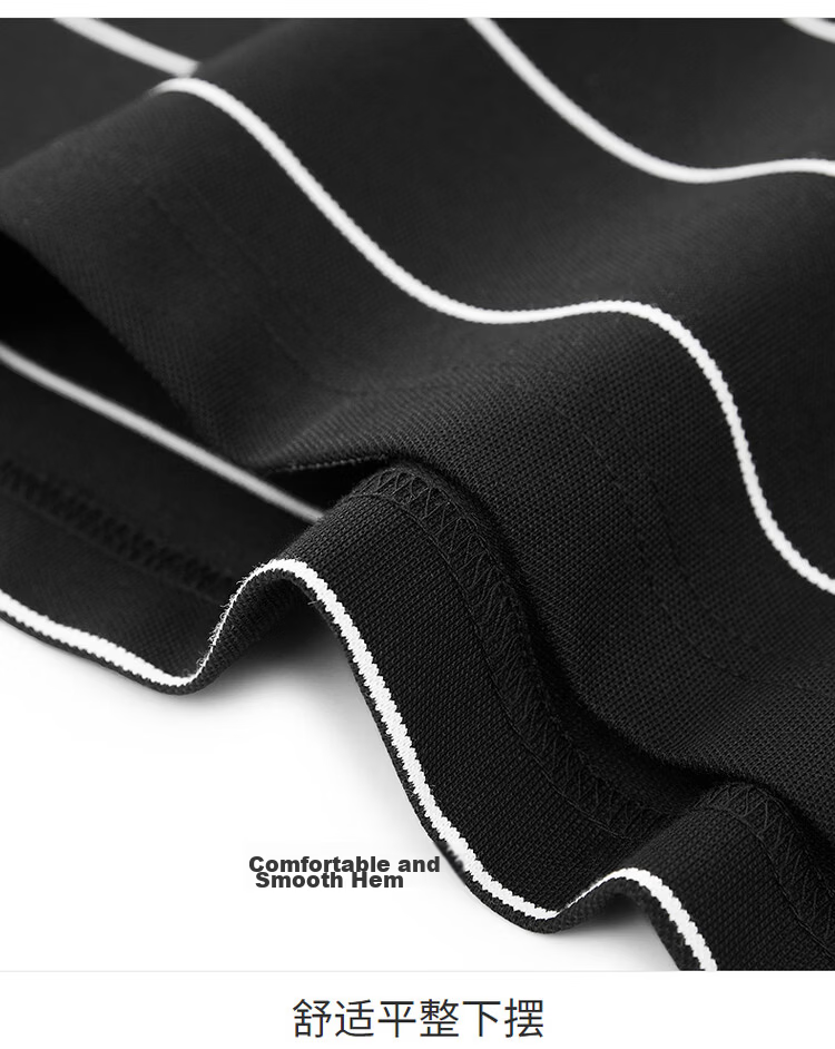 DANCING WOLVES Instant Cooling Mulberry Silk Smooth Striped Short Sleeve Polo Shirt Men's Casual Top 001 Black M 29