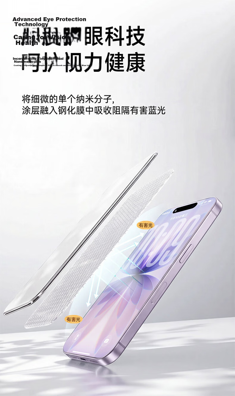 First Guard True AR Ultra-Clear Eye Protection Tempered Glass Screen Protector for iPhone 15/16, Anti-Dust, Drop-Resistant, Anti-Fingerprint, Ultra-Thin Full Coverage 6