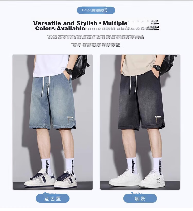 PLAYBOY Tencel Denim Shorts Men's Summer Thin Loose Straight Youth Ice Silk Knee-Length Pants 2026 New Model 6