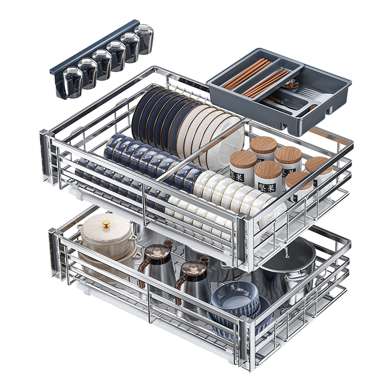 SUPOR Reinforced 600 Cabinet 304 Stainless Steel Double-Layer Kitchen Cabinet Door Drawer Deepened Dish Rack Storage Basket K