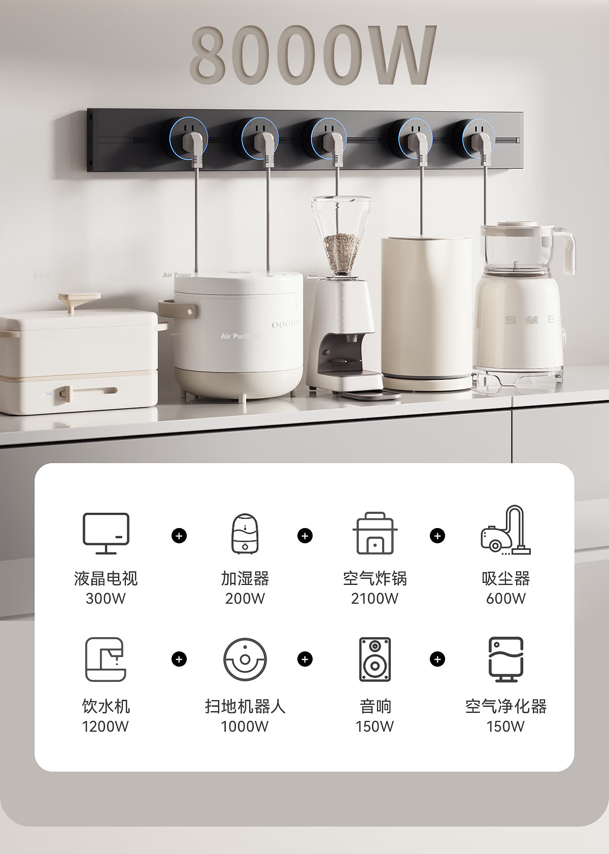 MULinsen Track Socket Movable Wall Track Socket 50CM + 5 Five-Hole Gray Surface Mounted Sliding Track Socket JC Series L1 5