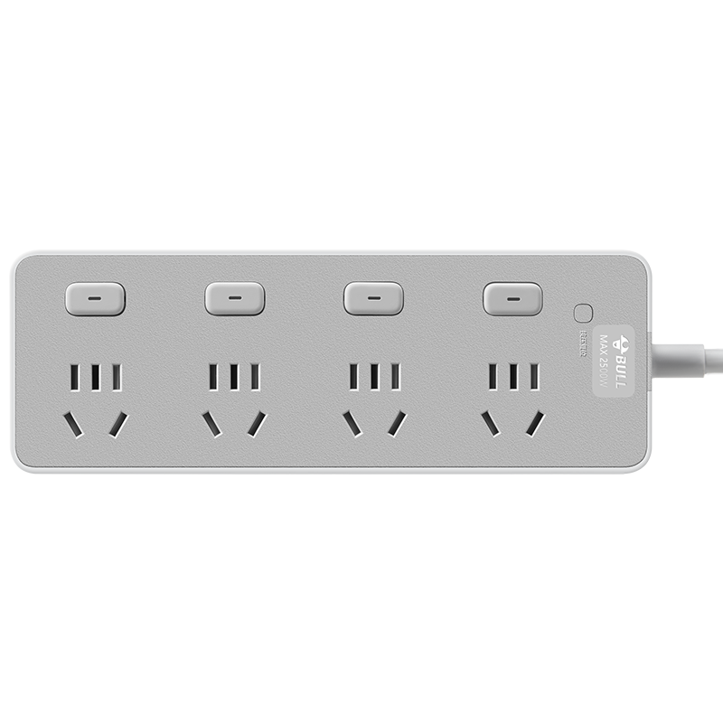 BULL Power Strip / Extension Cord / Power Bar / Surge Protector / Multi-Outlet Strip / Power Strip Z Generation, 4 Outlets with Individual Switches, Total Length 1.8 Meters GN-Z1043J