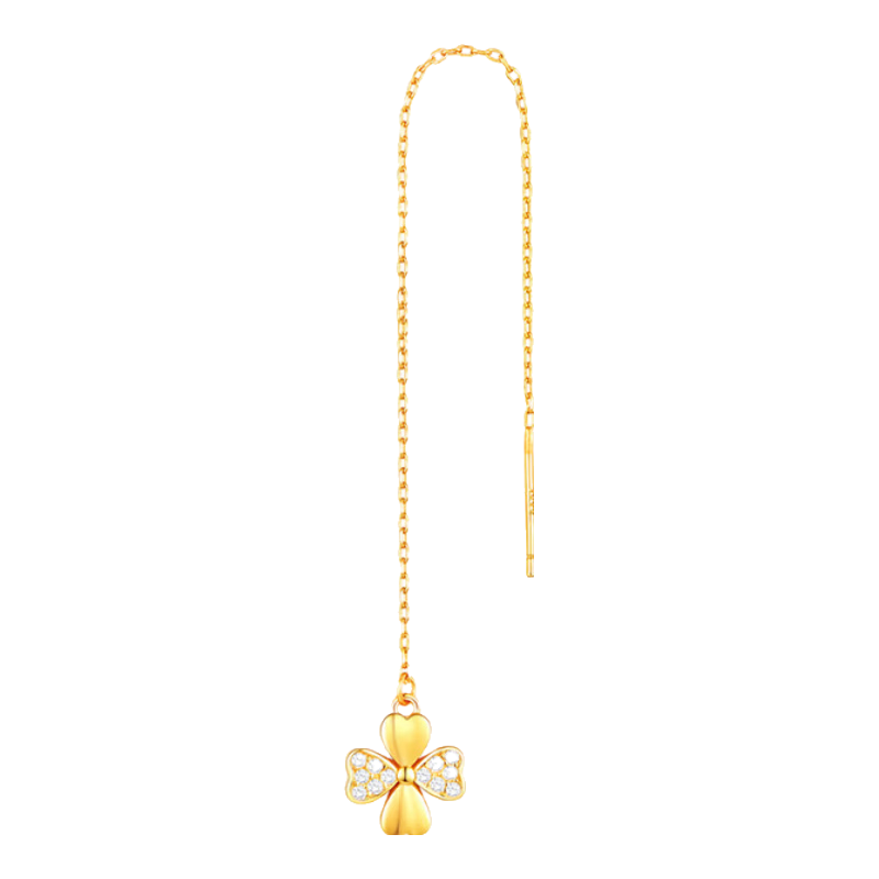 Jinliufu Lucky Earrings for Women Pure Silver Gold Color S925 Silver Four-Leaf Clover Heart Zircon Qixi Festival Gift for Girlfriend