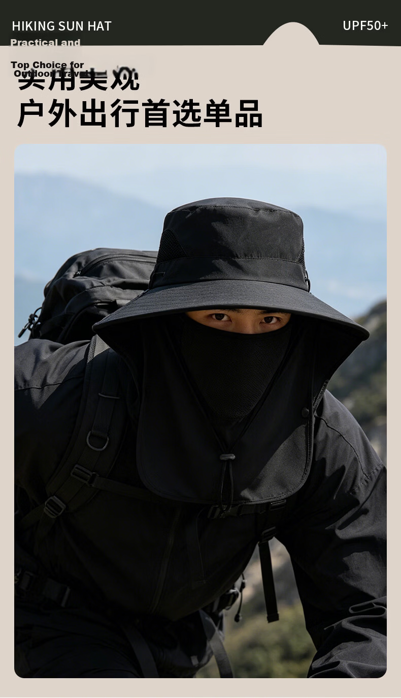 GRGN Sun Protection Hat for Men Summer UV Protection Sunshade Hat Women Fishing Bucket Hat with Face Cover Mountaineering Sun Hat 7