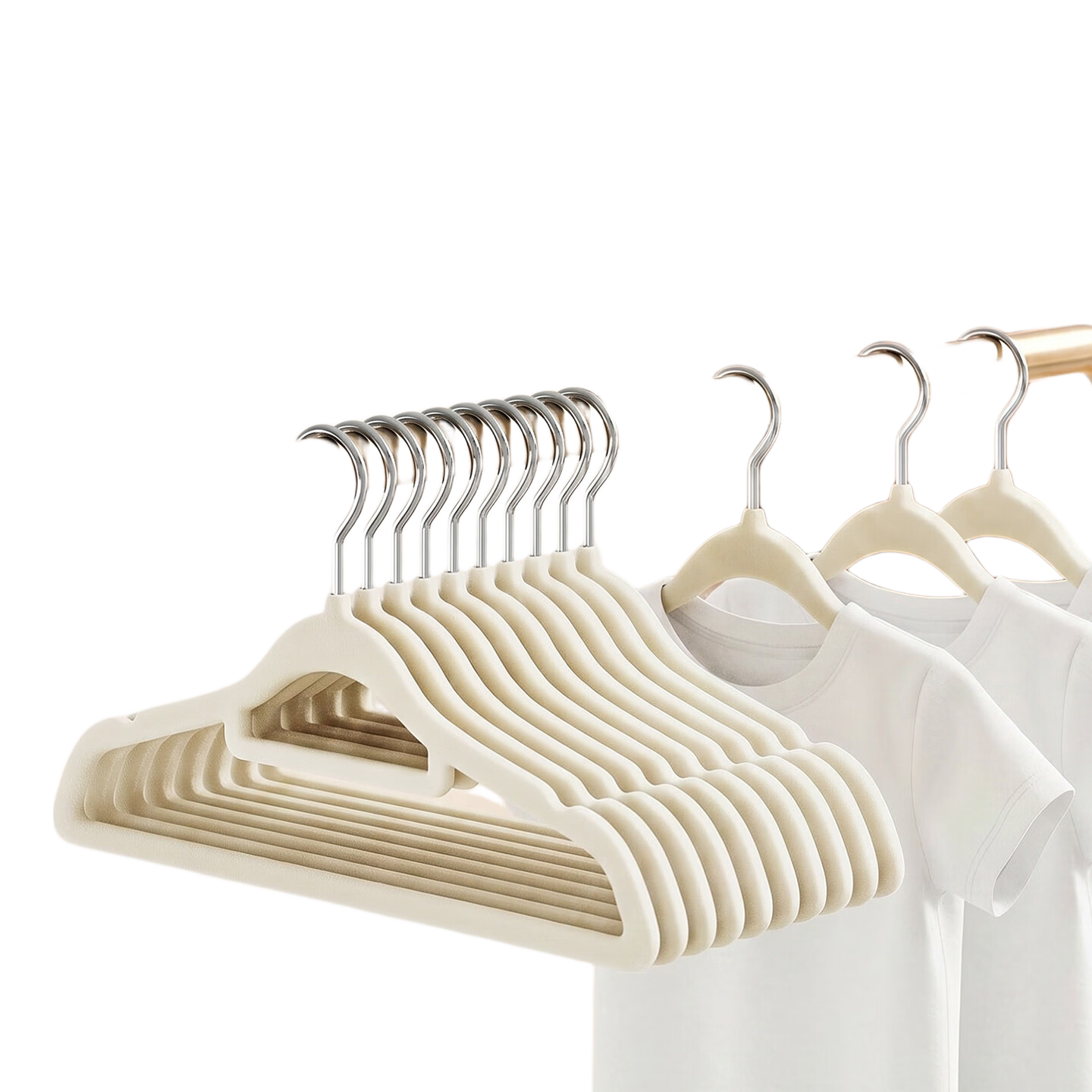 JEKO&JEKO Flocked Children's Hangers, Baby Clothes Drying Rack, Newborn Clothes Hanger, Off-White, Pack of 10