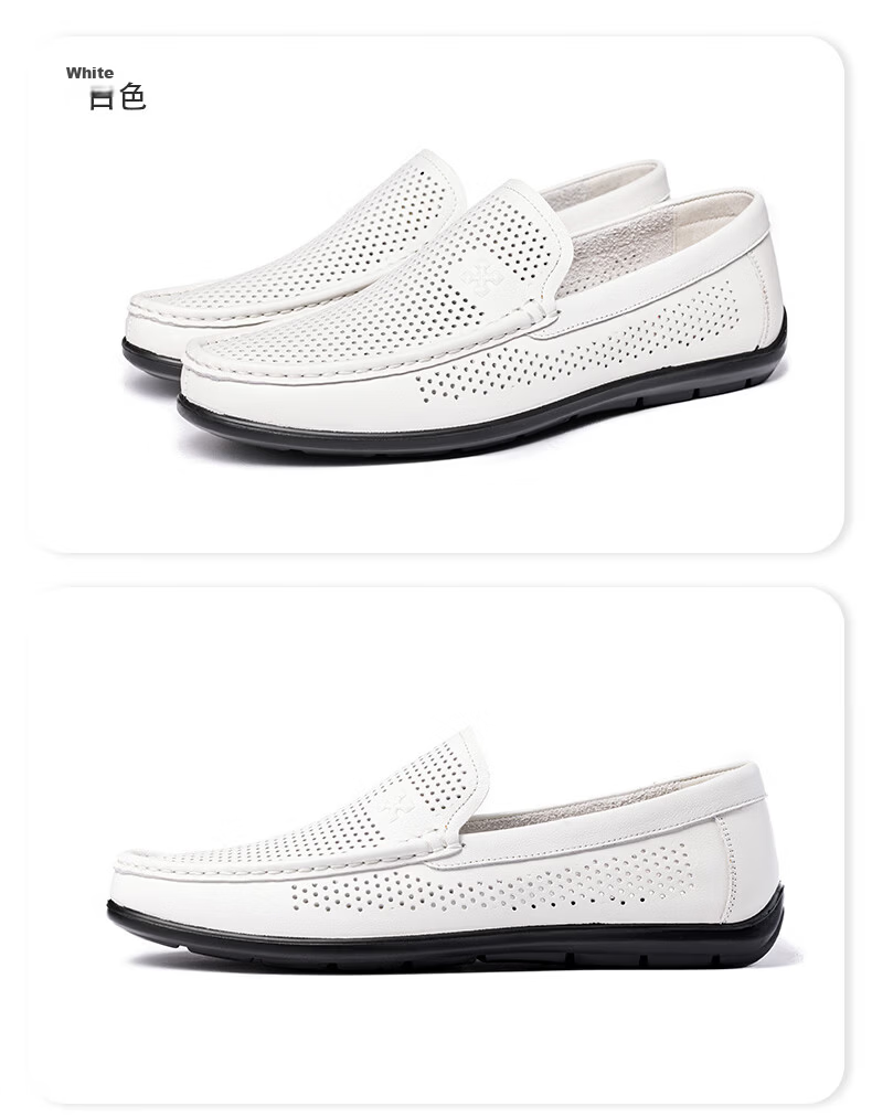 LAORENTOU Men's Leather Shoes, Business Casual Shoes, Top-Grain Cowhide Slip-Ons, Wear-Resistant Breathable Sandals, Men's Hollow Breathable Shoes, Perforated Shoes LL13190 Black 44 19