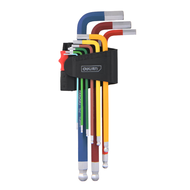 Deli Hex Key Wrench Set 9pcs S2 Tool Steel Right Angle Hex Wrenches Rainbow Coated Flat and Ball End