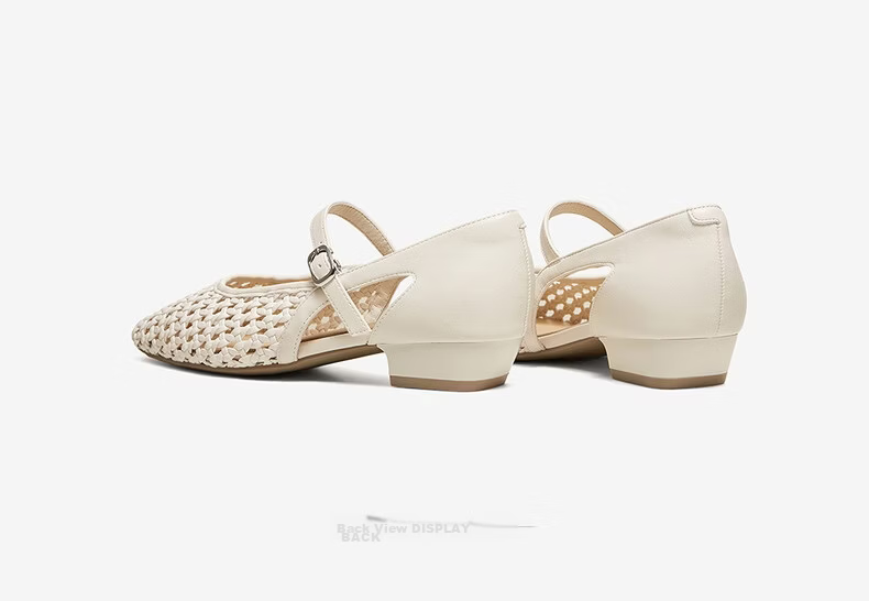 BASTO French Style Woven Hollow Breathable Ballet Mary Jane Sandals Women's Flats F5091BQ6 17