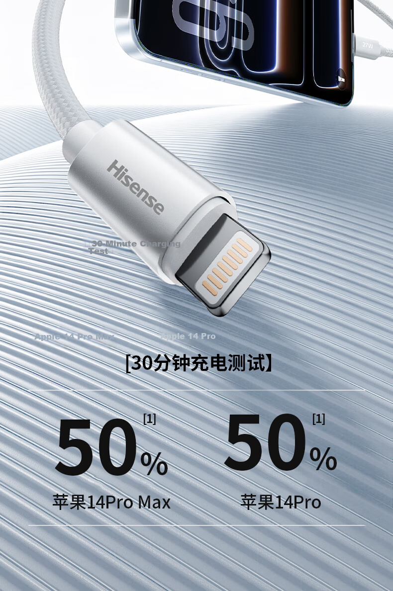 Hisense Apple Charging Cable Type-C to Lightning PD 27W Fast Charging Cable for iPhone 14/13 Pro Max/12/11 Mobile Car Use 1.2m 7