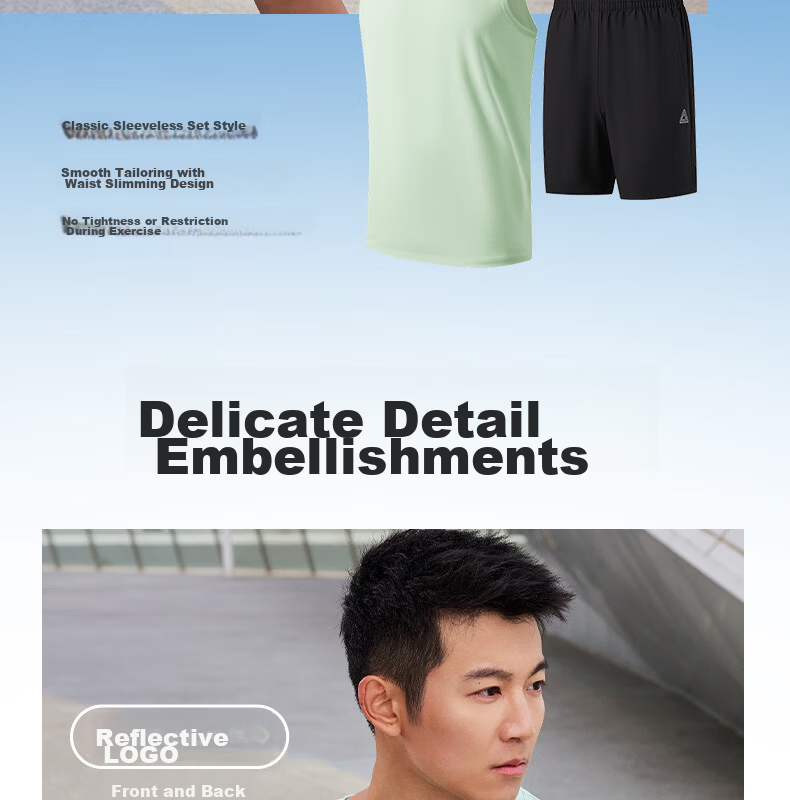 PEAK Men's Summer Sports Set Quick-Dry Breathable Sleeveless Vest and Shorts Badminton Running Fitness Two-Piece DF152010 12