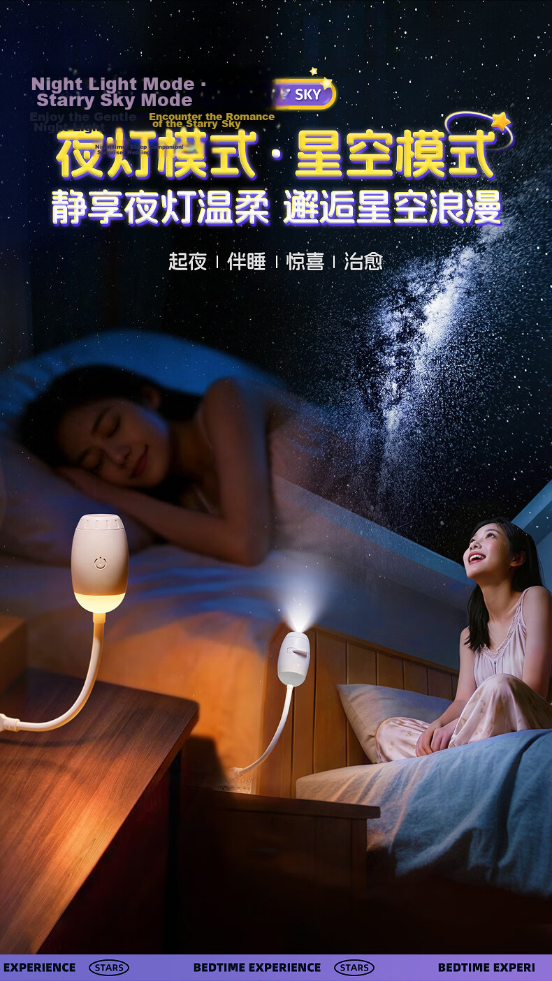 Wanhuo Starry Sky Night Light Bedroom Sleep Lamp Bedside Atmosphere Star Projection Lamp New Model 4