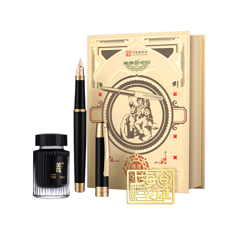 HERO 200C Series 14K Gold High-End Fountain Pen Signature Pen Black Lacquer Gold Clip Premium Business Office Gift Birthday Present