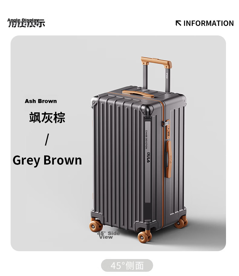 DULA Innovative Plastic Frame PC Luggage Large Capacity Cup Holder Trolley Case Travel Suitcase Password Lock 28 Inch Slate Brown 25