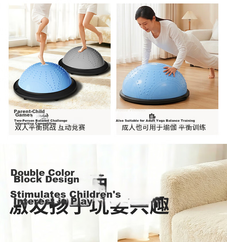 Peak Balance Wave Speed Ball Children's Half-Sphere Balance Ball Adult Yoga Ball Core Sensory Integration Training Thickened Explosion-Proof Gray 46cm 22
