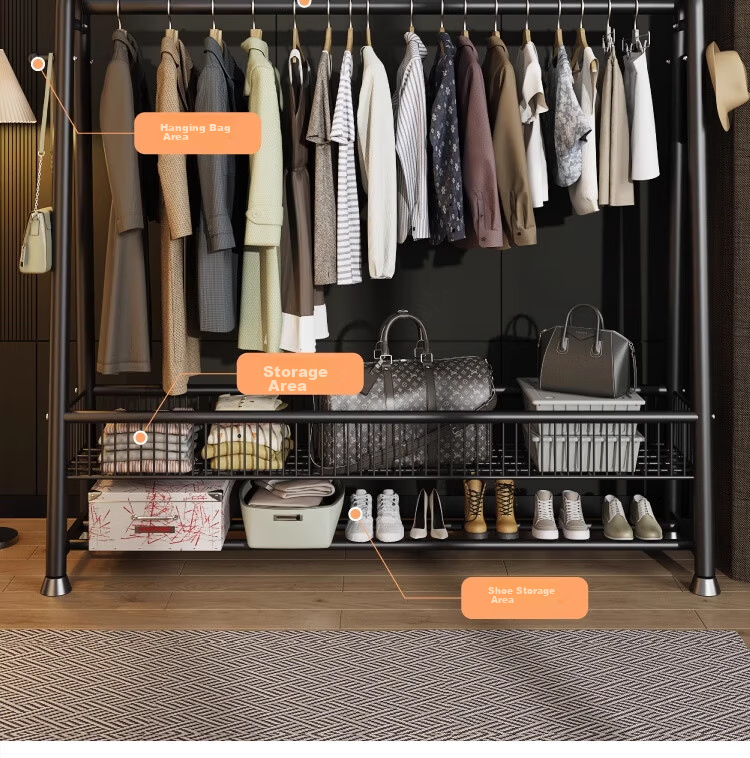 Yixuan Floor Standing Coat Rack Clothes Hanger Movable Bedroom Living Room Drying Storage Rack Black 12