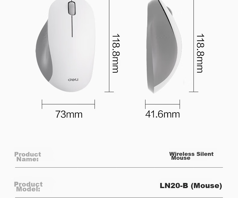 Deli Wireless Bluetooth Dual-Mode Mouse JD Self-Operated Silent Ergonomic Portable Office Mouse Laptop Desktop Universal 4000DPI White LN20-B 13