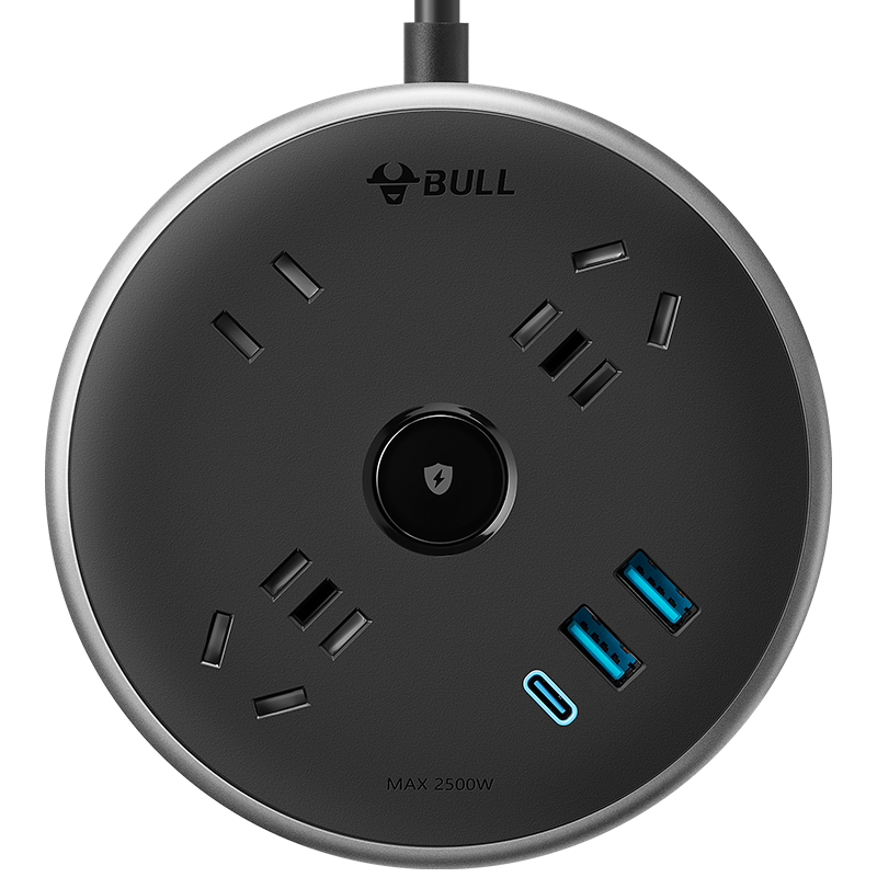 BULL 20W PD Apple Fast Charging Socket, Surge And Lightning Protection Power Strip, USB Power Bar, Desktop Charging Station with 3 Outlets And Master Switch, Total Length 1.5 Meters GN-R612U