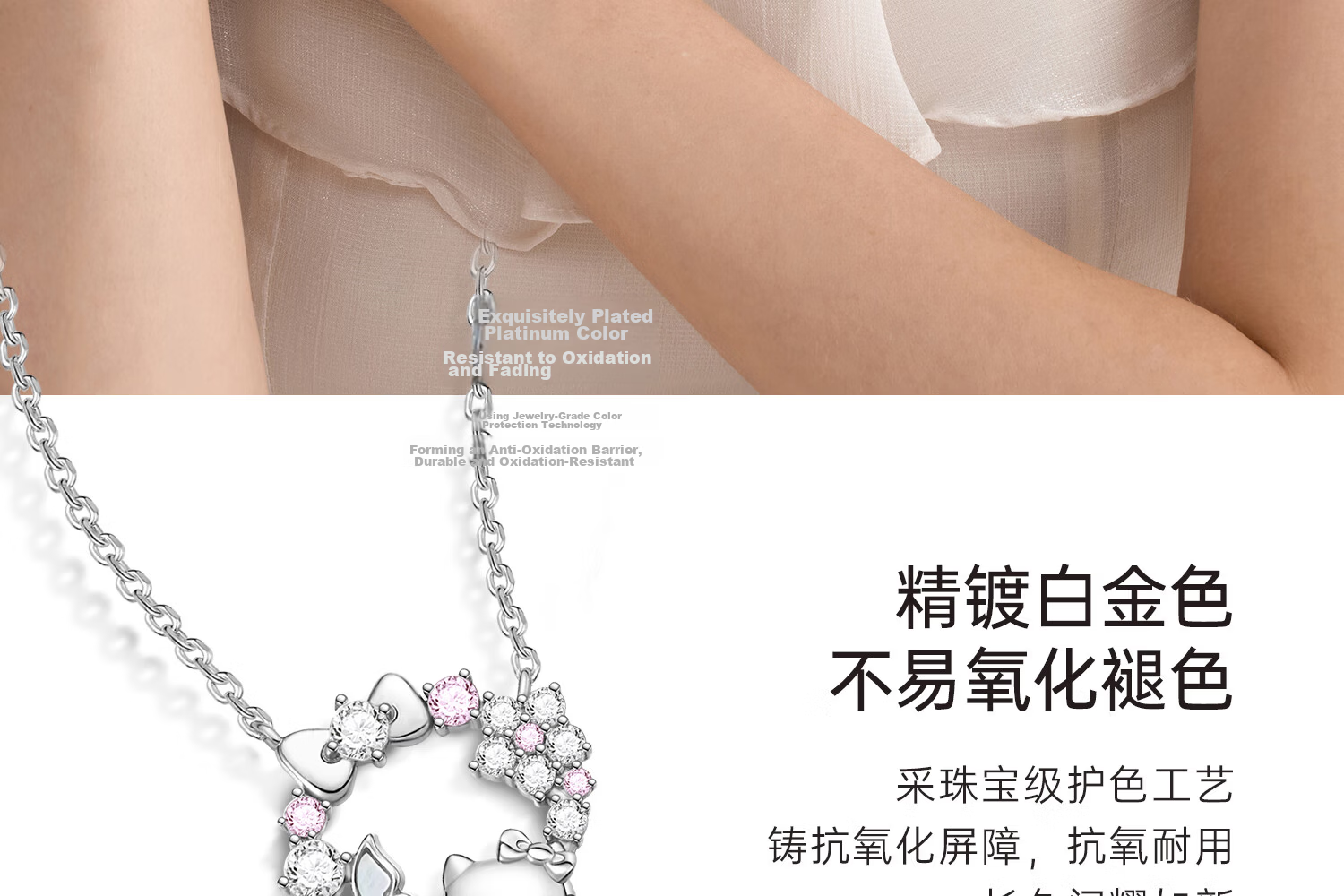 ChaoSeHui Hello Kitty Sterling Silver Necklace for Women Luxury Birthday Gift Girlfriend Qixi Valentine's Day Gift 3223 14