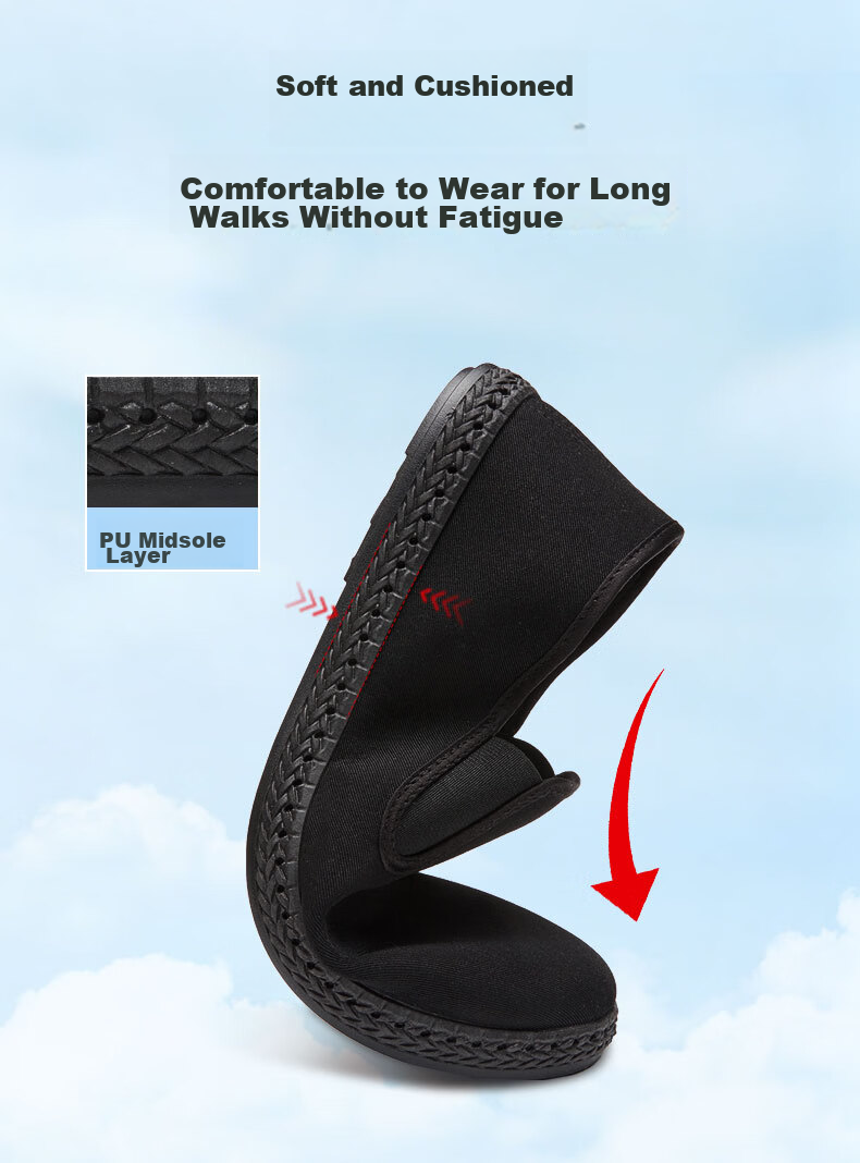 Vdason Old Beijing Cloth Shoes Mugwort Breathable Non-slip Soft Comfortable Slip-on Upgraded Three-proof - Black 41 4