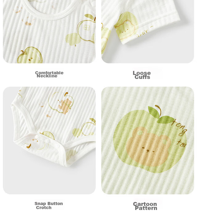 TONGTAI Baby Short-Sleeve Bodysuit, Summer Pure Cotton Infant Romper, Newborn Triangle Onesie, Crawling Suit, Pajamas 19