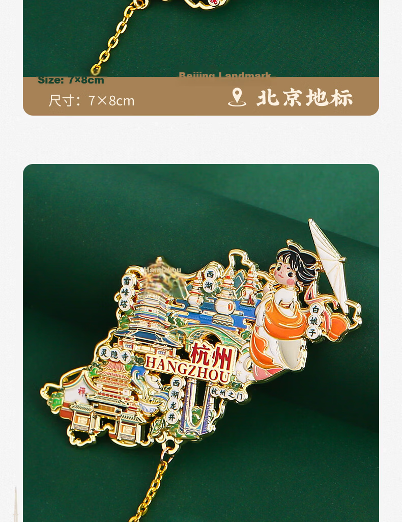 Little Carver Chinese Map Metal Refrigerator Magnet Shanghai Travel Souvenir City Landmark Collection Xi'an Beijing Forbidden City Nanjing Museum Cultural Creative Gift for Classmates Birthday 14