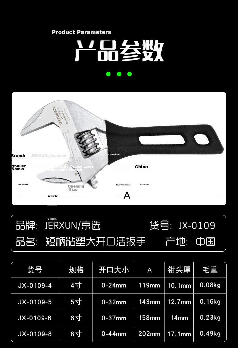 JERXUN Adjustable Wrench, Multi-Functional Thin Short Handle Wide-Mouth Quick-Release Pipe Wrench Tool 4