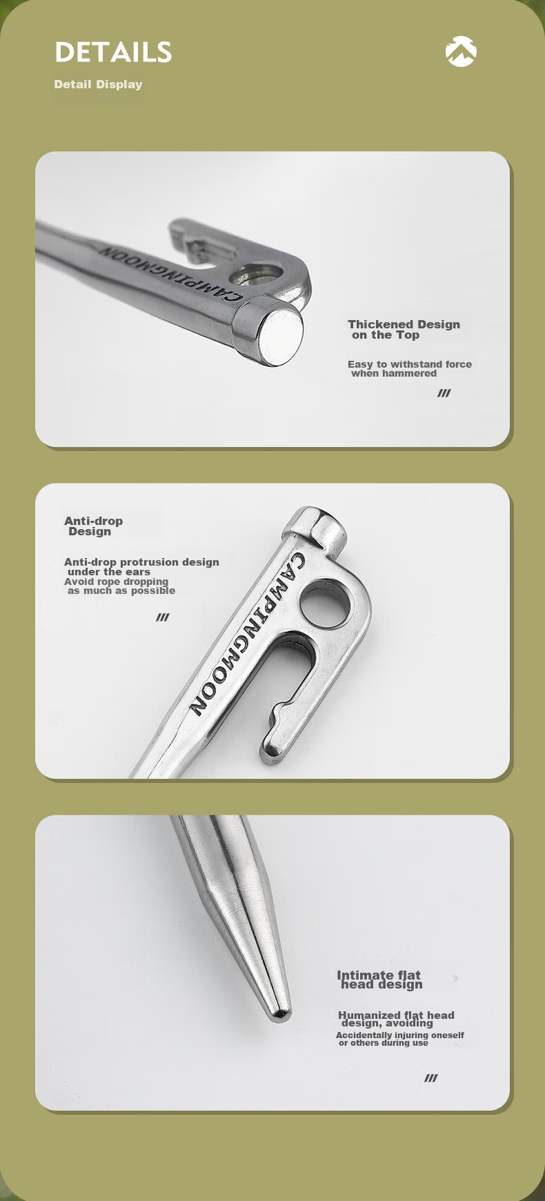 Campingmoon, Keman Tent Stake, Camping Peg, Canopy Outdoor Windproof Nail, Stainless Steel Thickened And Extended, Fixed, 20CM, Single Piece 6