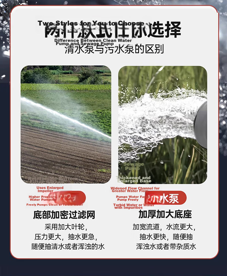 Milade Submersible Pump Household Well Water Pump 220V Stainless Steel Agricultural Sewage Pump Irrigation High Flow High Lift 10