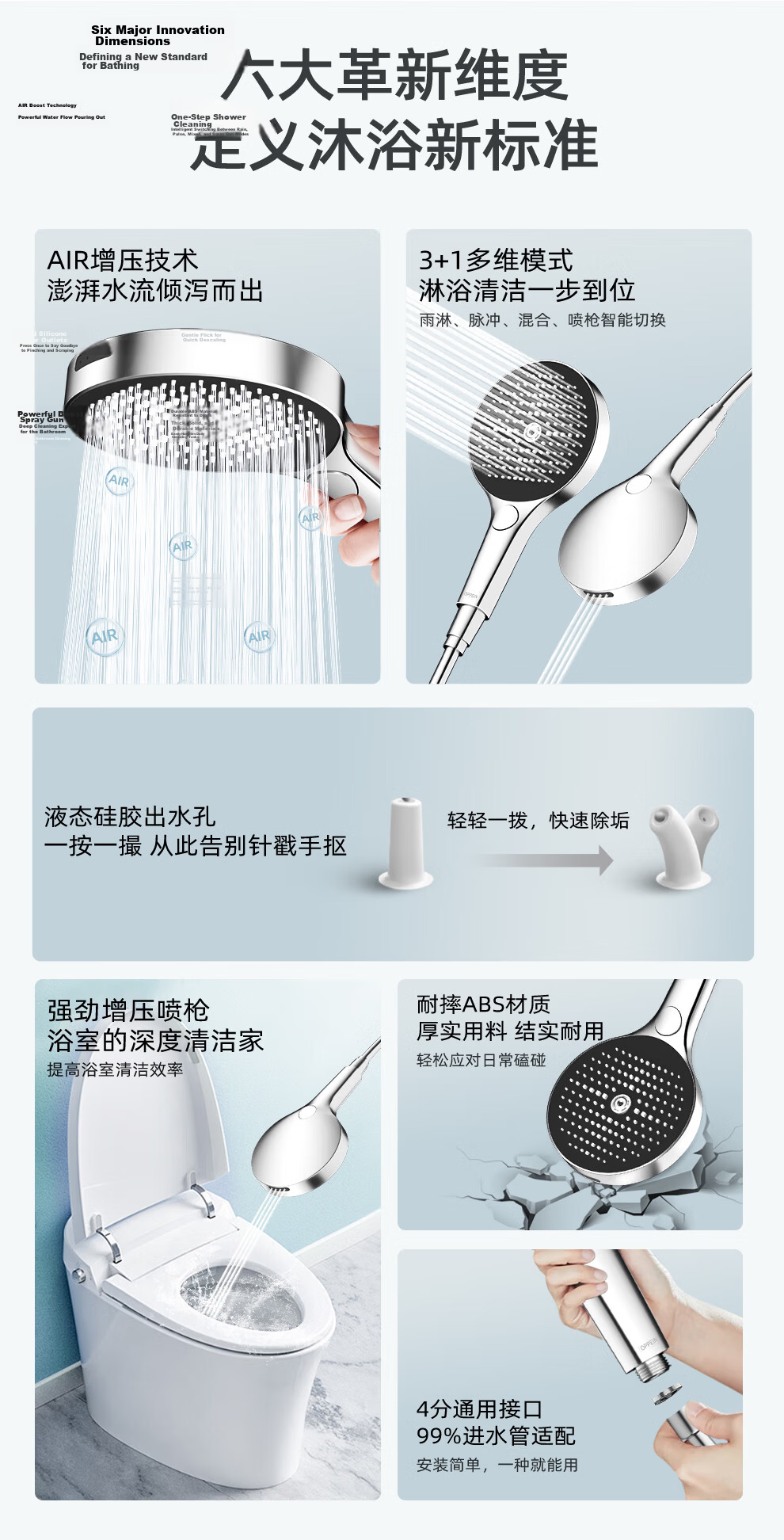 Oppein High-Pressure Shower Head Handheld Single-Head Shower Sprayer PD9404 4