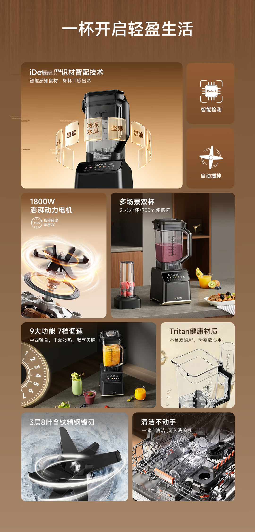 Dreame Smart Control Blender P70 Titanium Crystal Black with Titanium Steel Blade Fully Automatic Juicer Variable Frequency Noise Reduction Soft Sound Intelligent Touch Food Processor Blender 3