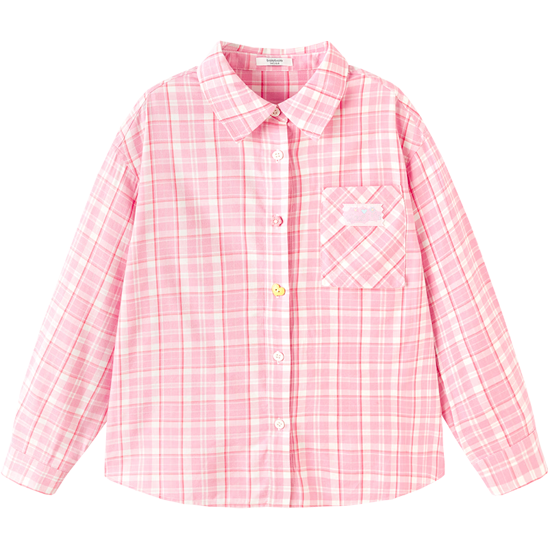 Balabala【balaOne】Kids Long Sleeve Shirt Girls 2026 Spring Plaid Fashion