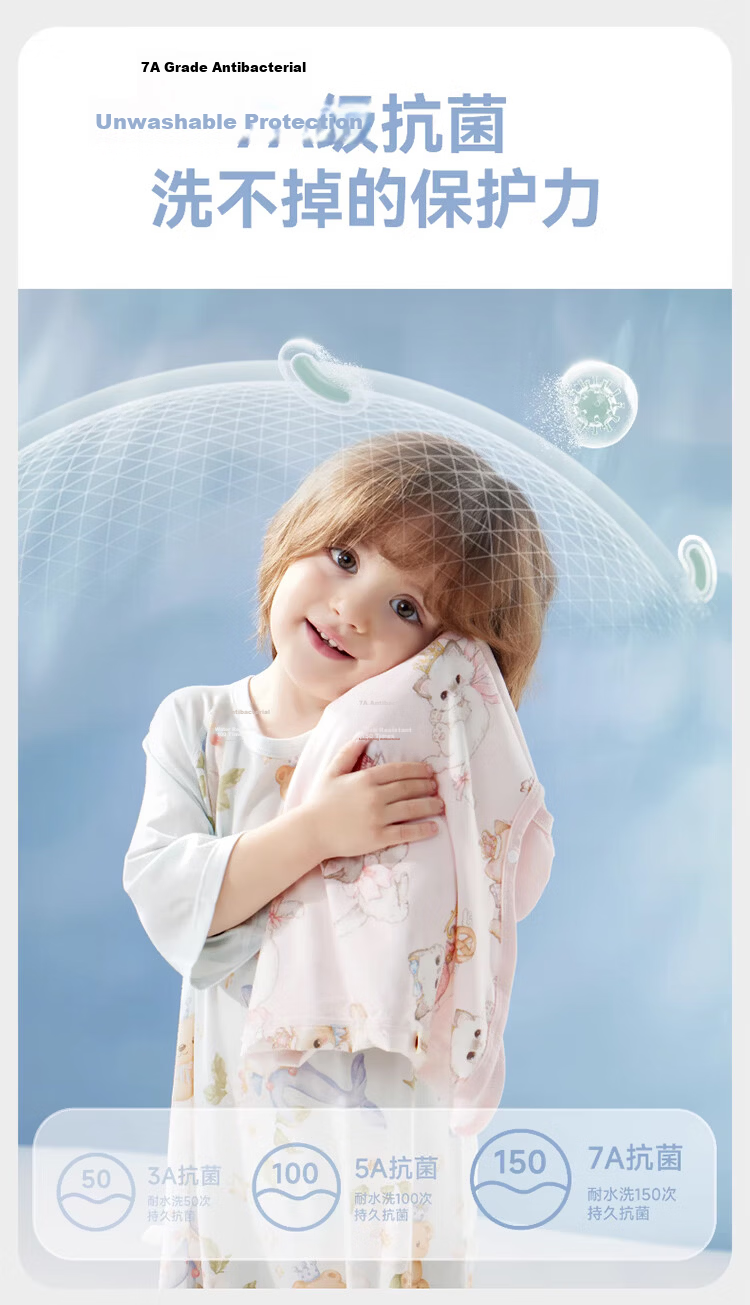 Kidsneed Baby Sleeping Bag Summer Thin Cotton 3/4 Sleeve Baby Sleep Dress Unisex Kids Pajamas Homewear Size 80 3