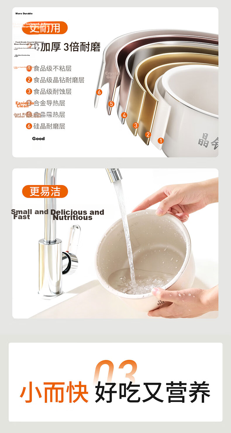 Joyoung Mini Electric Pressure Cooker 2L Single Meal Open-Lid Hot Pot Wear-Resistant Crystal Diamond Inner Pot Baby Porridge Portable Pressure Cooker Rice Cooker HA-SE1H22 1-3 People 2L 7