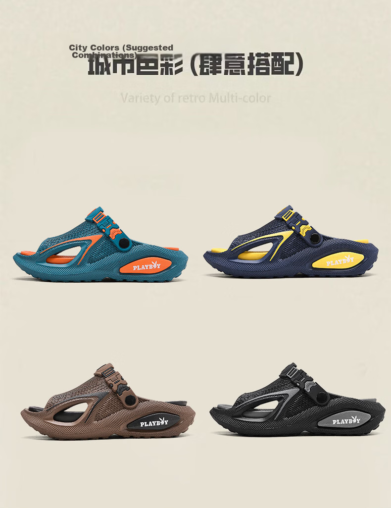 PLAYBOY New Men's Summer Slippers Non-Slip Breathable Thick Sole Beach Casual Popular Sandals 3
