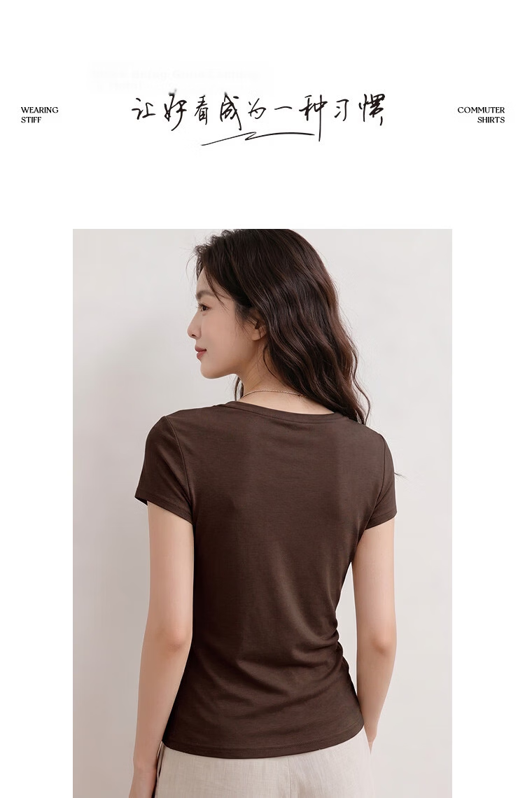 Demana [With Wool and Lyocell] Summer Fashion Urban Twist Off-Shoulder Short Sleeve Slim T-Shirt for Petite Women 18