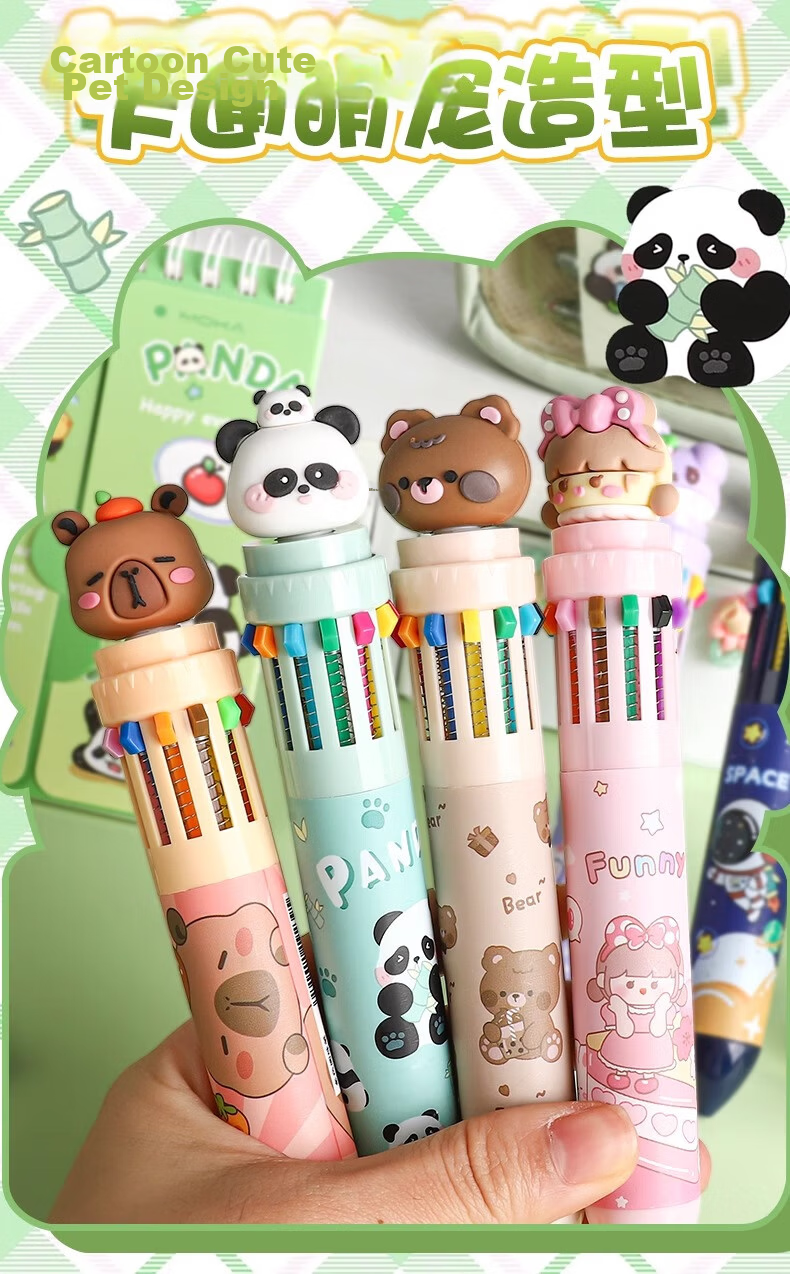 TRUECOLOR 10-Color Powder Girl Ballpoint Pen Cartoon Cute Creative Color Pen Press-Type Multicolor Multifunctional Pen Multi-Color All-in-One Student Marker Note-Taking 1101D 2
