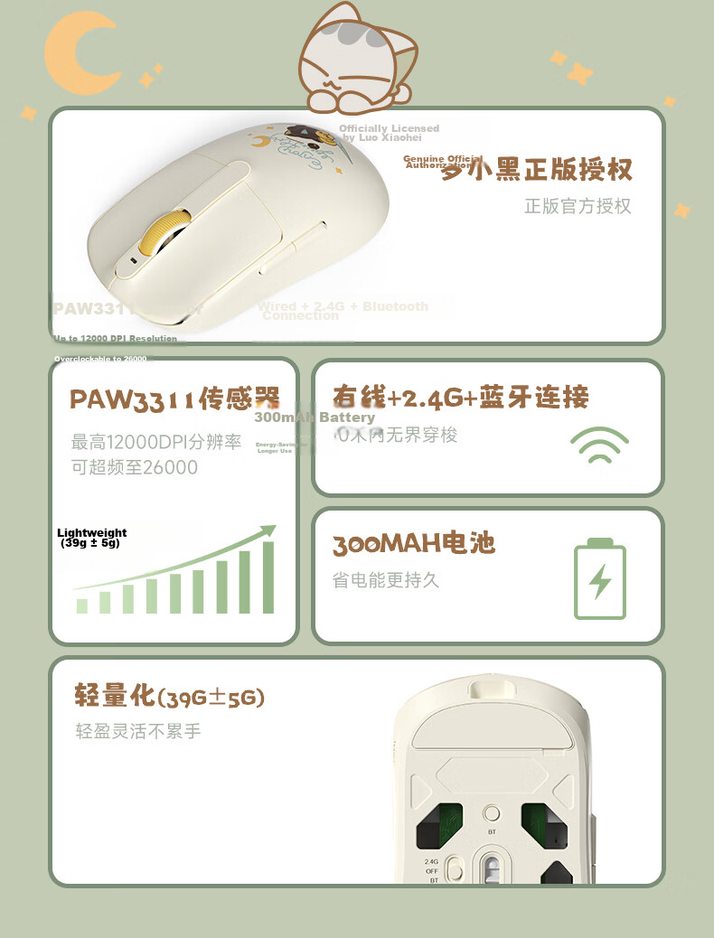 AKKO Agile V9 The Master of Secrets Limited Edition Wireless Gaming Mouse Bluetooth Wired 2.4G Tri-Mode Portable Rechargeable Ergonomic Lightweight Design 3