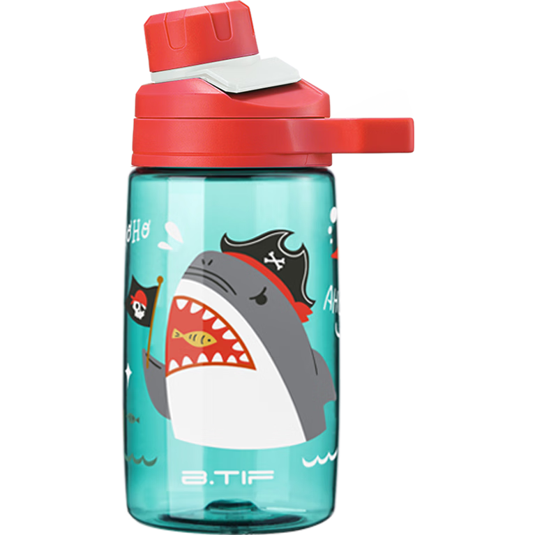 Btif Children's Transparent Water Bottle, Stylish Design for Students' School Use, Sports Direct Drinking Large Capacity Cup, Shark Party