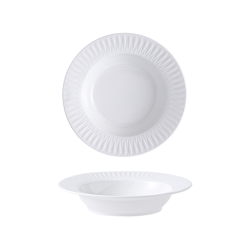 Huaqingge Underglaze Embossed Floral Pattern Plates, 8.25 Inch Wide Rim Deep Dish, Set of 2, Suitable for Dishwasher