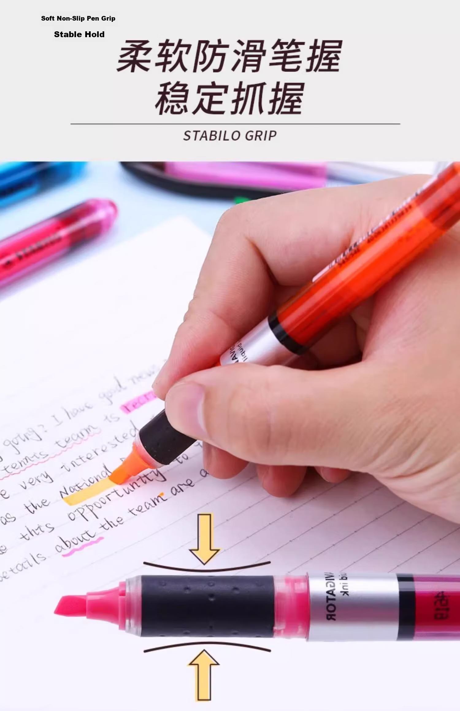 STABILO Highlighter Marker Pen Colorful Red Fluorescent Pen for Primary and High School Students Glitter Silver Pen Set 7
